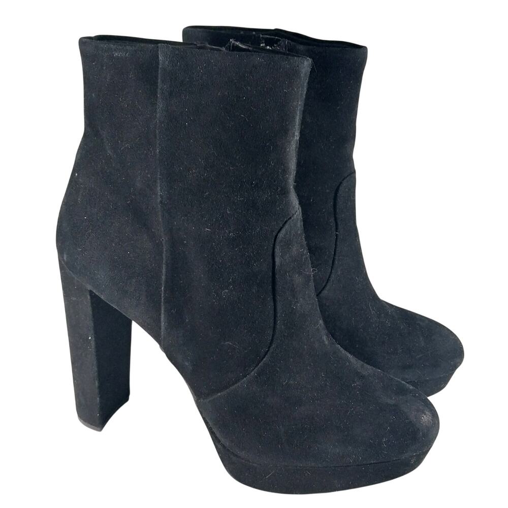 GIANNI BINI! RICH BLACK GENUINE SUEDE LEATHER PLATFORM SOLE ANKLE BOOTS! SZ 10M